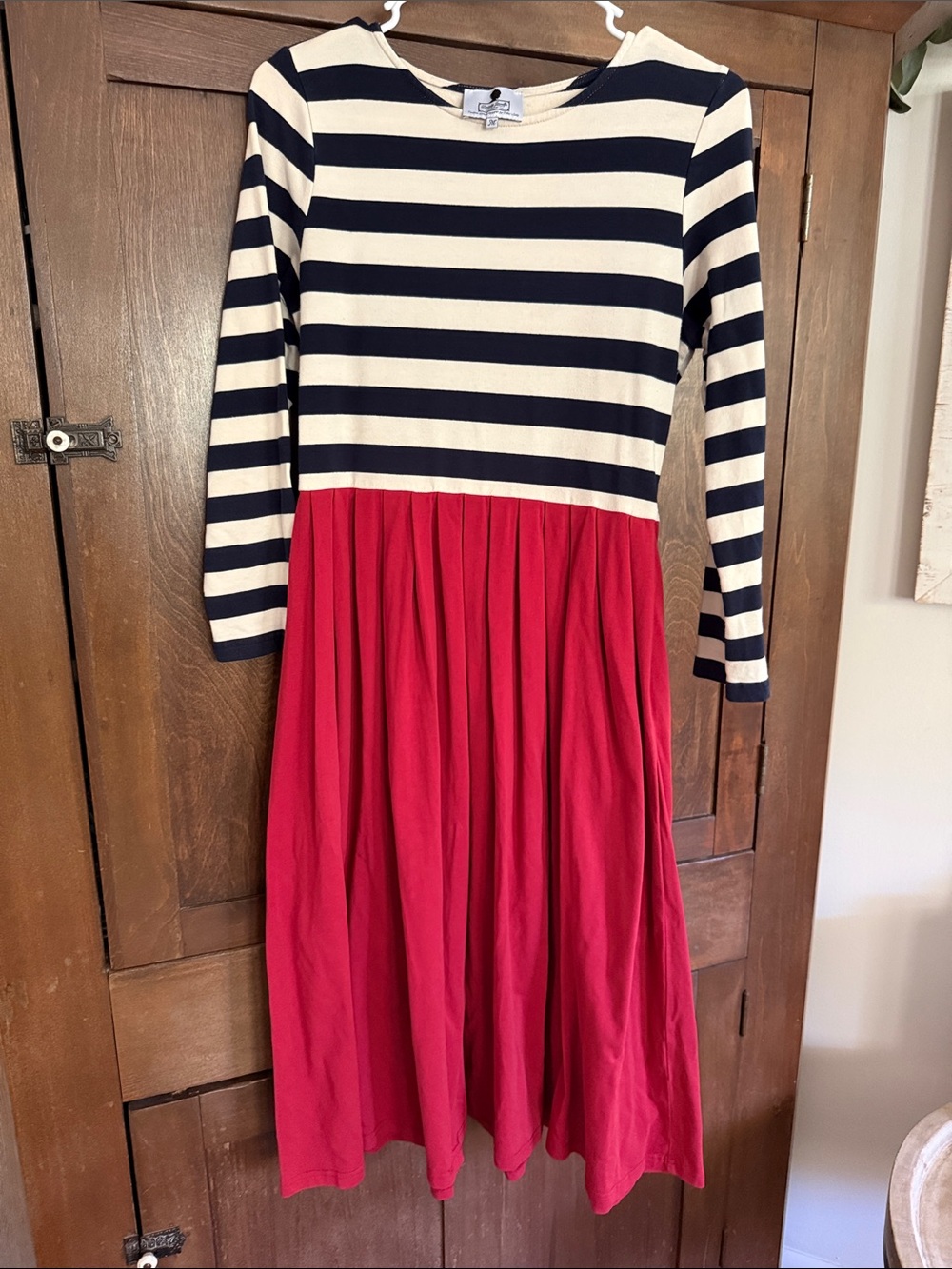 Dainty Jewells Navy & Cream Striped Top with Red Skirt Dress
